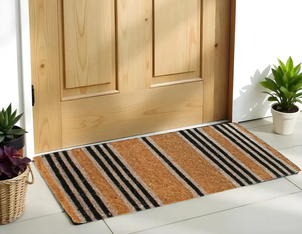 18" X 48" Brown and Black Coir Striped Outdoor Door Mat - NOBLE HOME INTERIORS