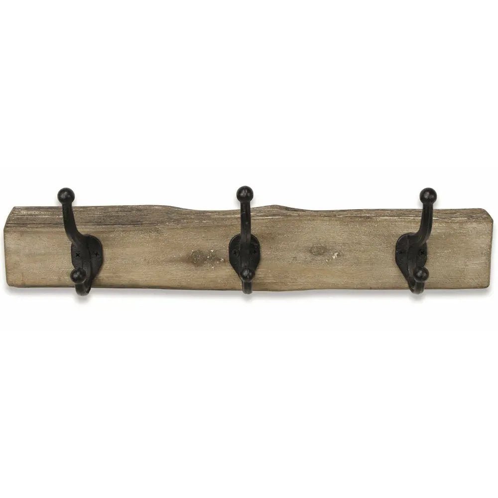 19" Brown Natural Rustic Live Edge Wood Three Hook Wall Mount Coat Rack - NOBLE HOME INTERIORS