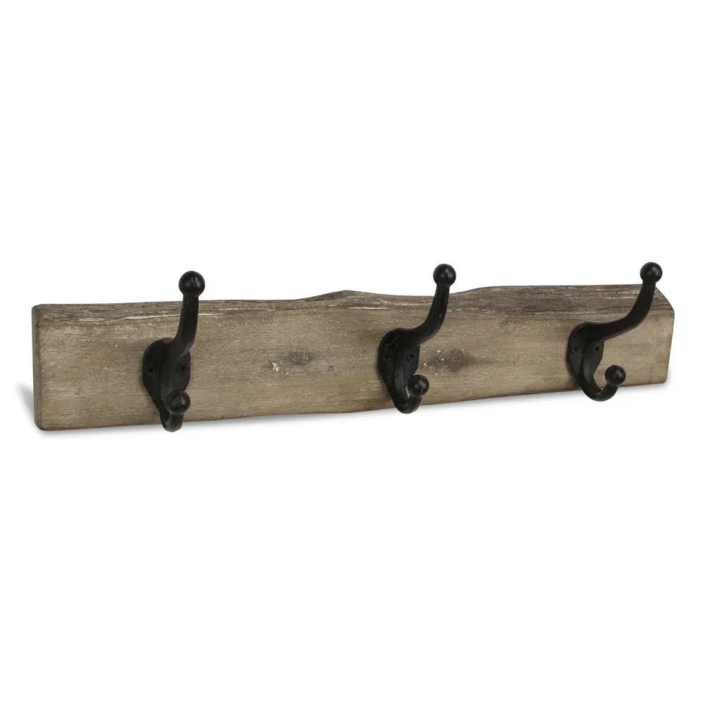 19" Brown Natural Rustic Live Edge Wood Three Hook Wall Mount Coat Rack - NOBLE HOME INTERIORS