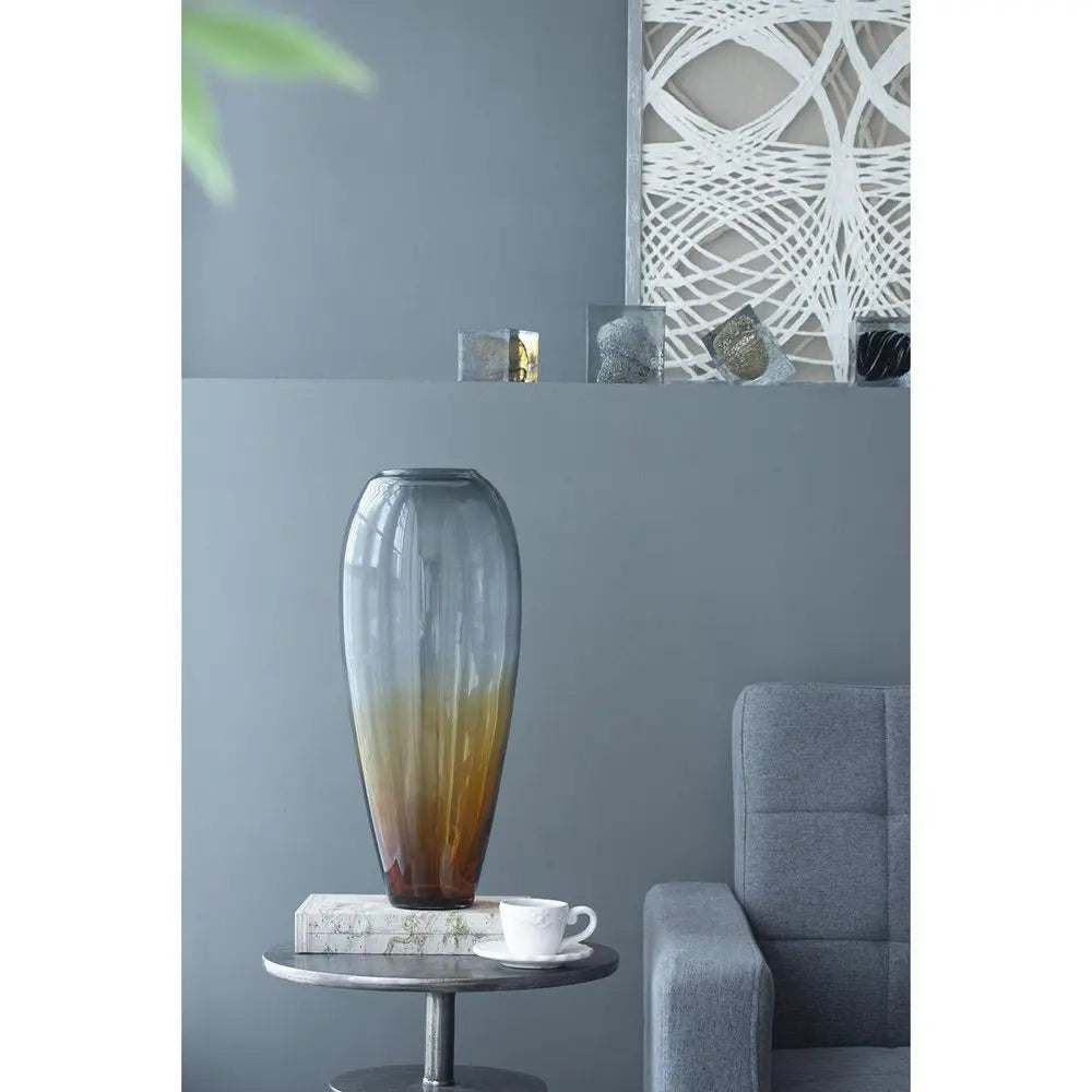 19" Clear And Brown Ombre Glass Table Vase - NOBLE HOME INTERIORS