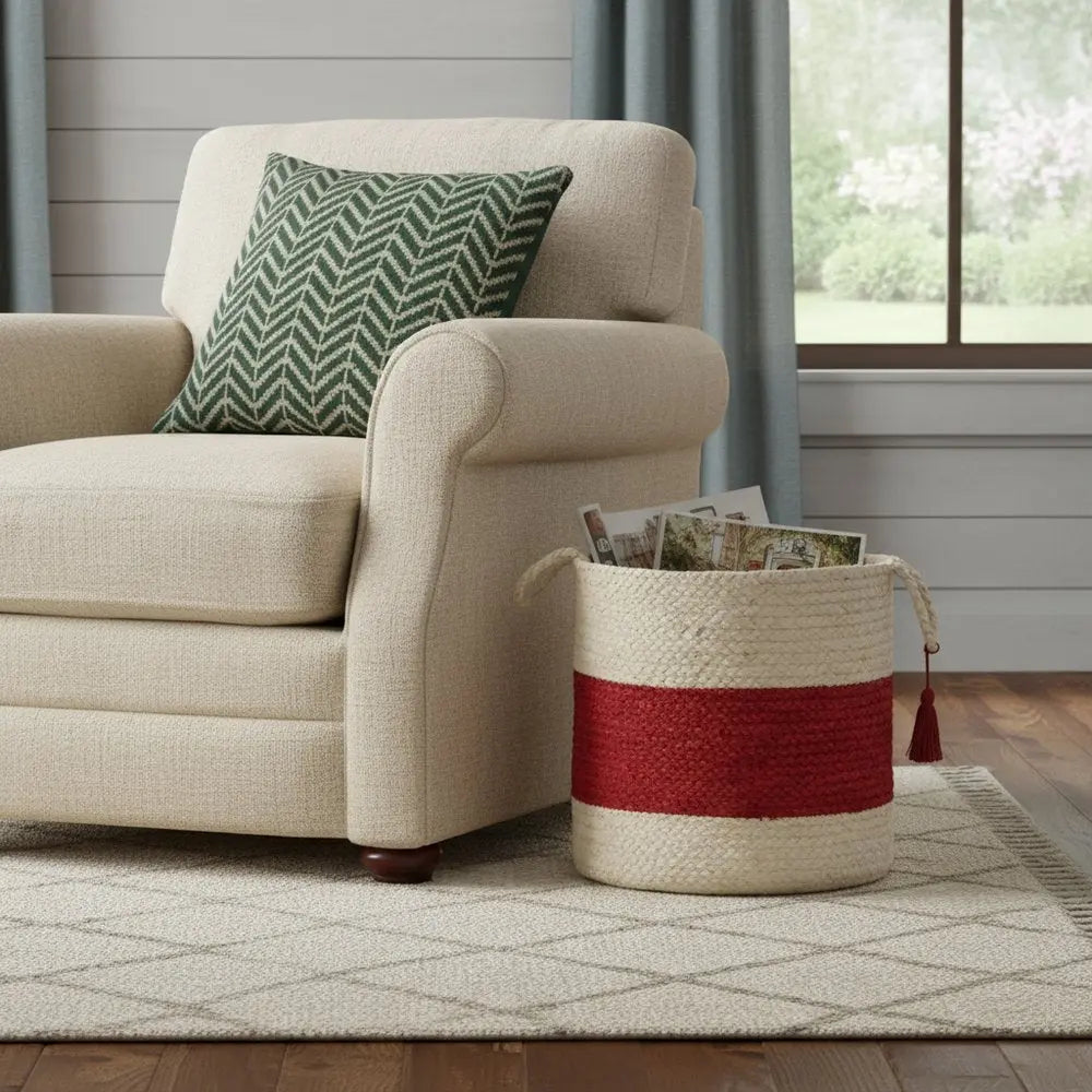 19" Ivory Jute Basket - NOBLE HOME INTERIORS