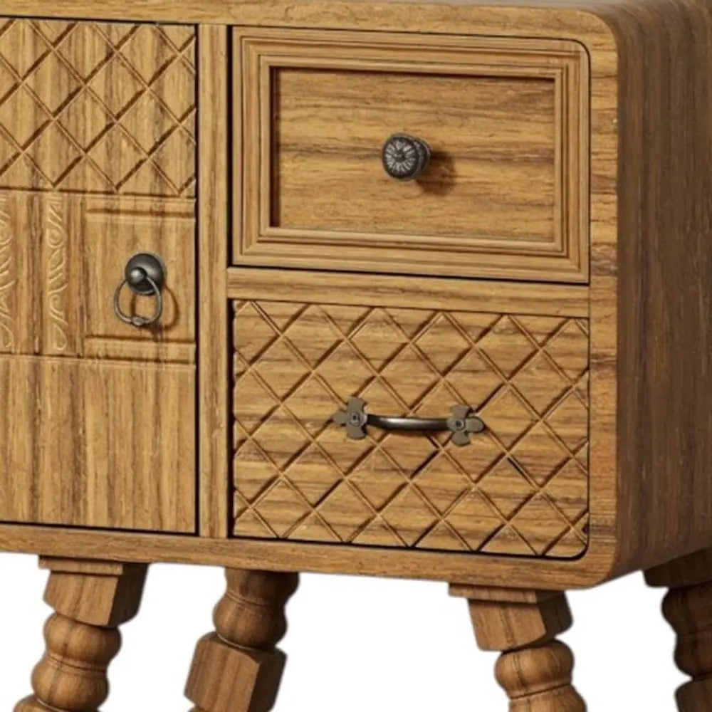 19" Sepia Solid Wood Console Accent Cabinet With Single Door And Two Drawers - NOVA HOME FURNITURE