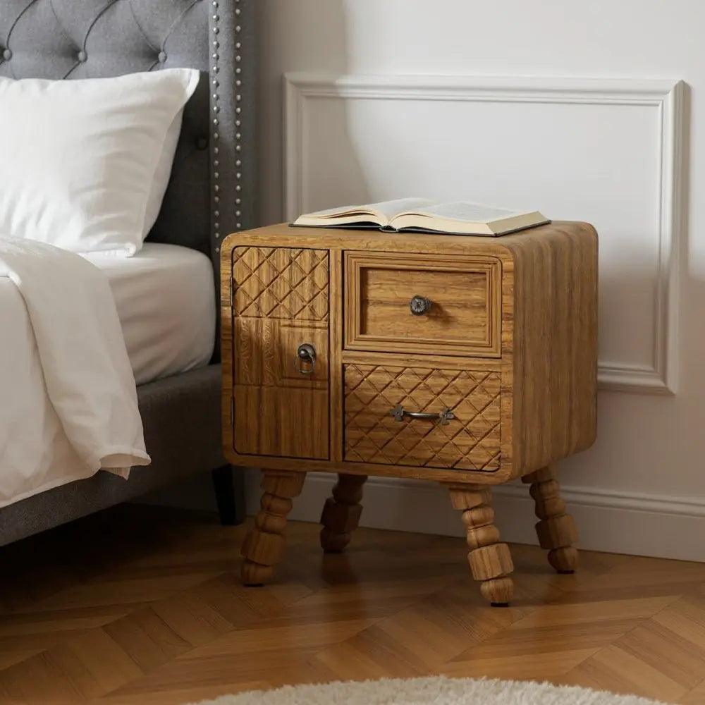 19" Sepia Solid Wood Console Accent Cabinet With Single Door And Two Drawers - NOVA HOME FURNITURE