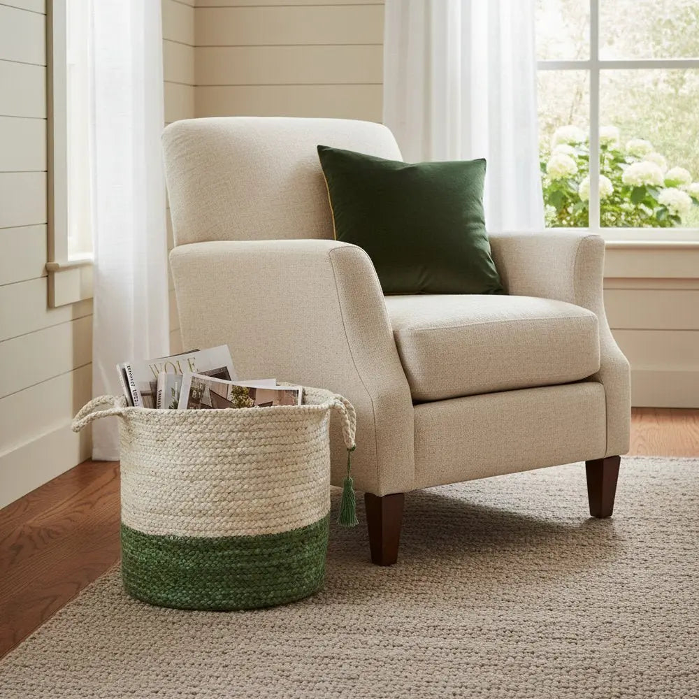 19" White Jute Basket - NOBLE HOME INTERIORS