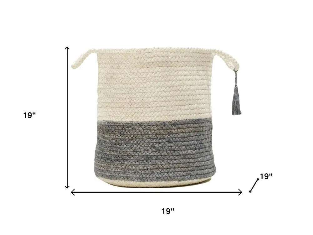 19" White Jute Basket - NOBLE HOME INTERIORS