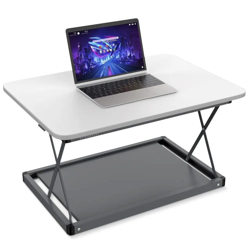 20" Adjustable White and Silver Stainless Steel Standing Desk Converter - NOBLE HOME INTERIORS