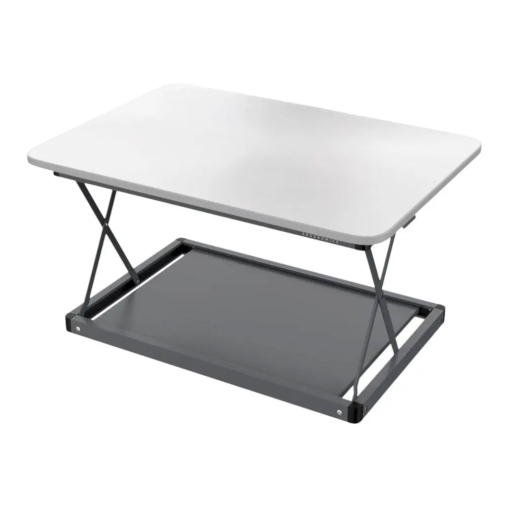 20" Adjustable White and Silver Stainless Steel Standing Desk Converter - NOBLE HOME INTERIORS
