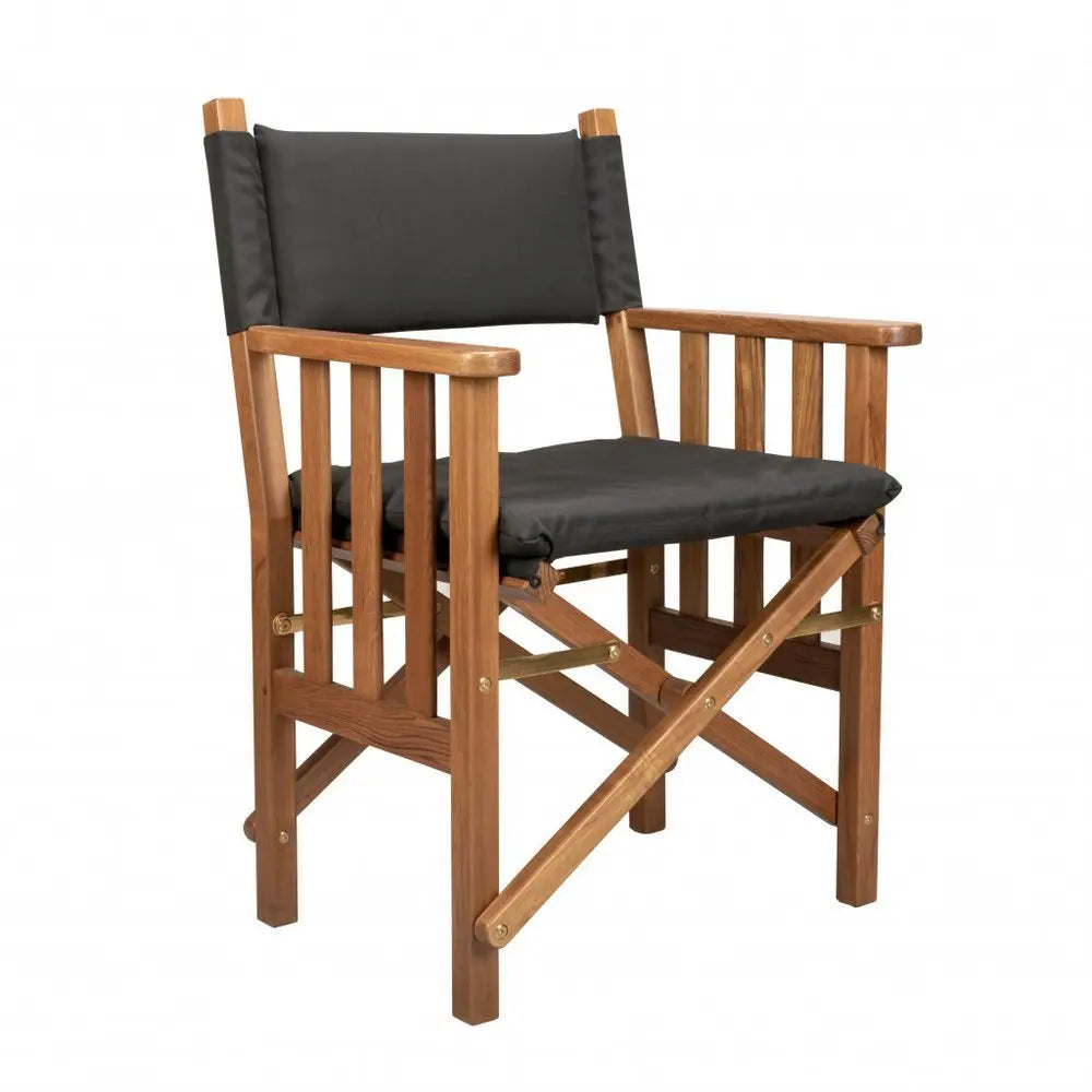 20" Black and Natural Wood Solid Wood Indoor Outdoor Director Chair with Black Cushion - NOBLE HOME INTERIORS