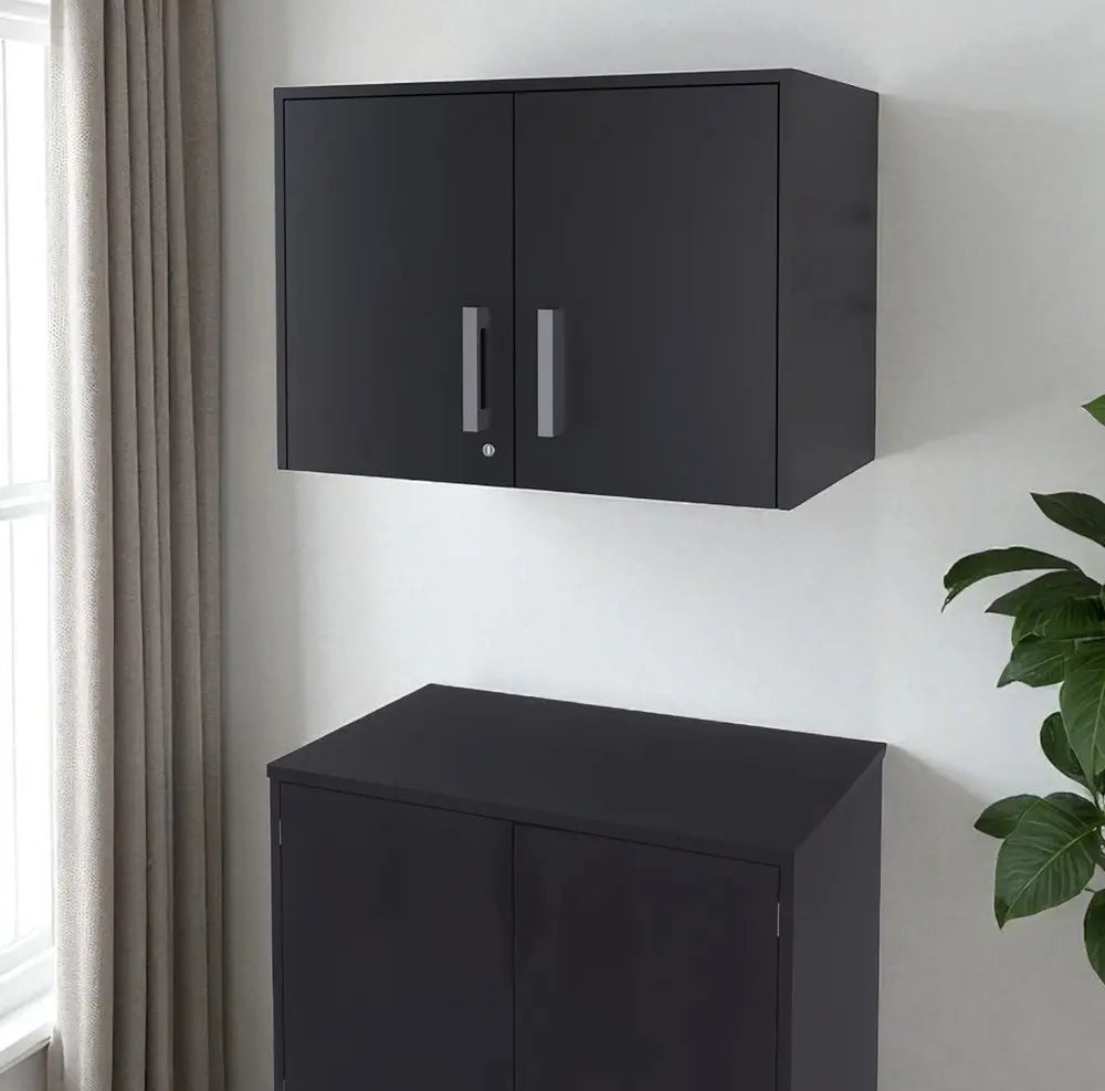 20" Black Wood Wall Mounted Storage Cabinet With Two Doors - NOVA HOME FURNITURE