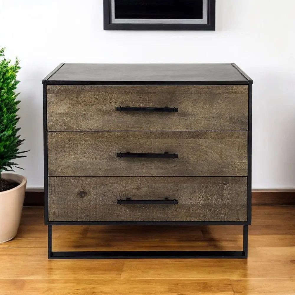 20" Brown and Black Distressed Accent Cabinet With Three Drawers - NOVA HOME FURNITURE