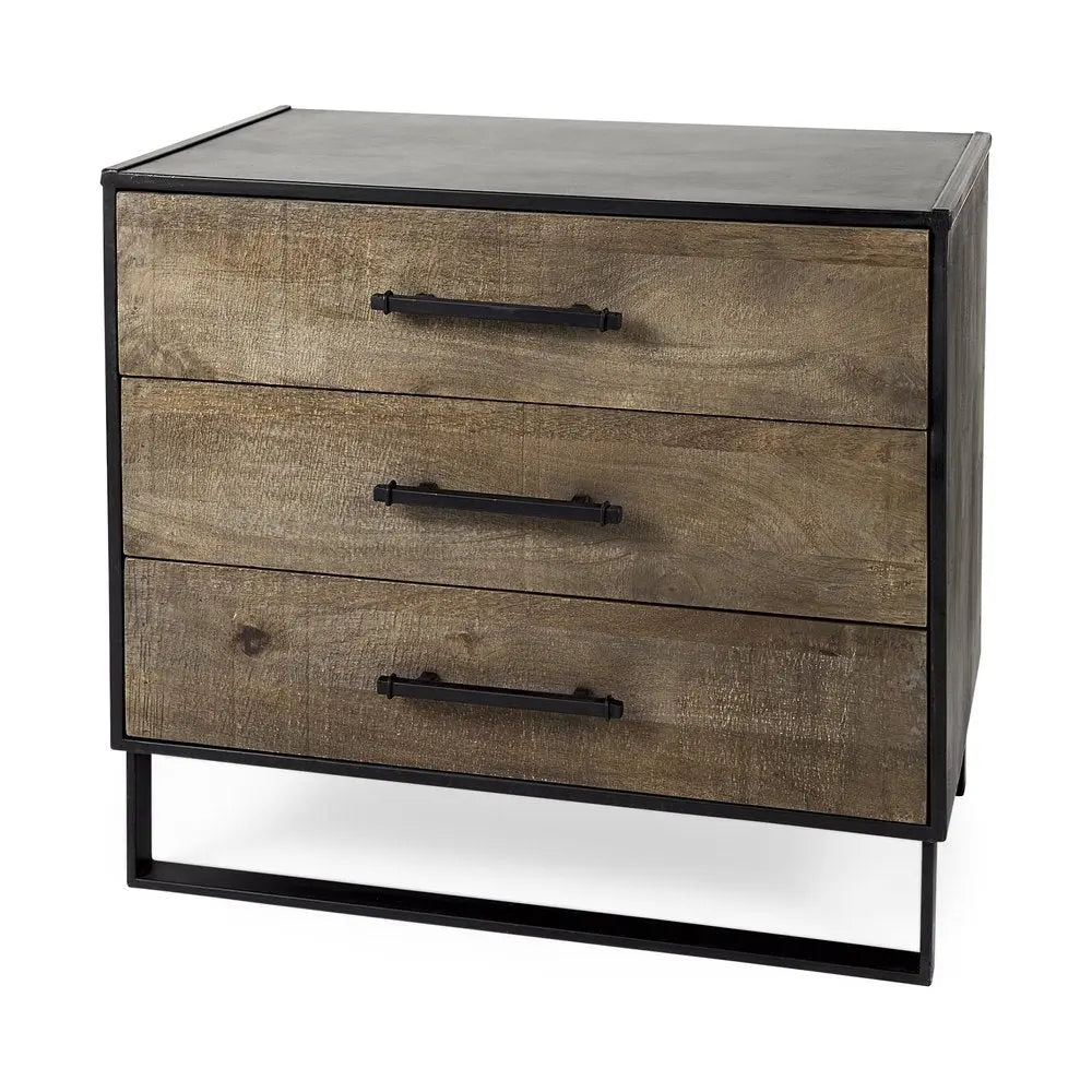 20" Brown and Black Distressed Accent Cabinet With Three Drawers - NOVA HOME FURNITURE