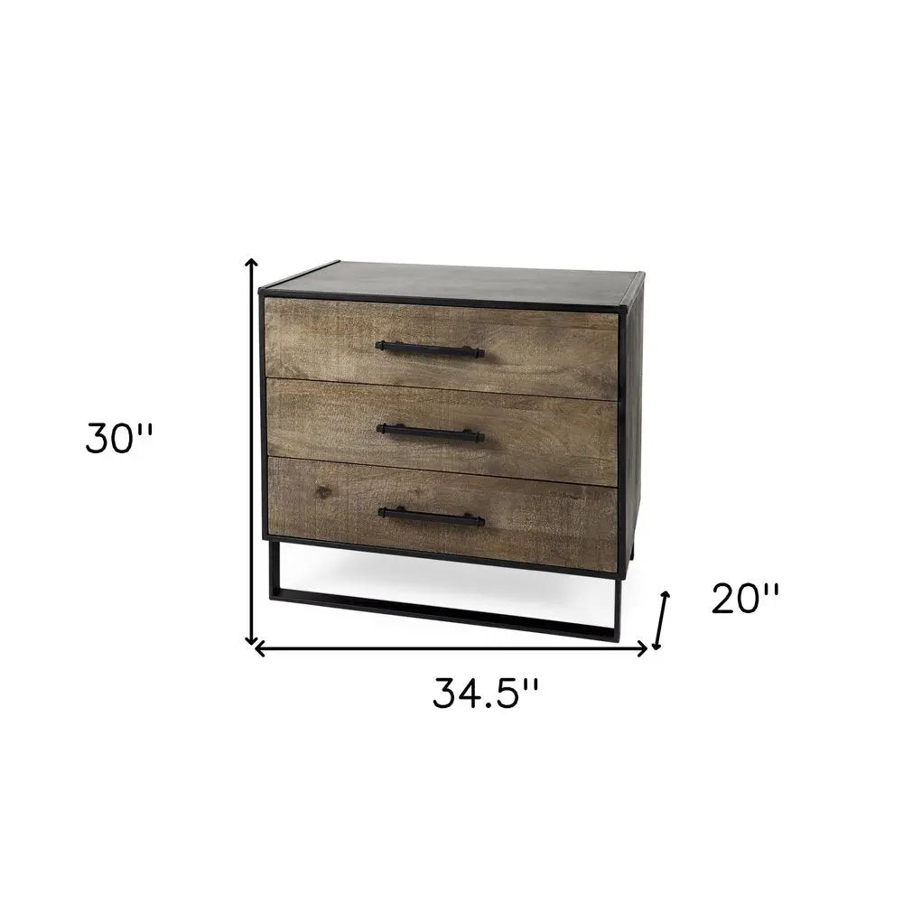 20" Brown and Black Distressed Accent Cabinet With Three Drawers - NOVA HOME FURNITURE