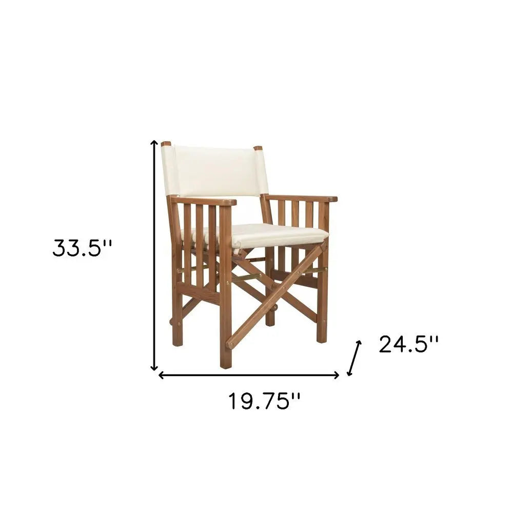 20" Ivory and Natural Wood Solid Wood Indoor Outdoor Director Chair with Ivory Cushion - NOBLE HOME INTERIORS