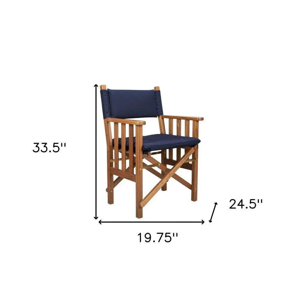 20" Navy Blue and Natural Wood Solid Wood Indoor Outdoor Director Chair with Navy Blue Cushion - NOBLE HOME INTERIORS