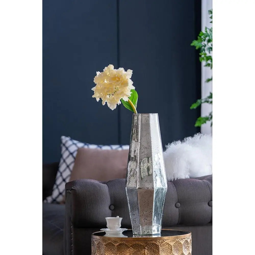 20" Silver Cylinder Glass Table Vase - NOBLE HOME INTERIORS