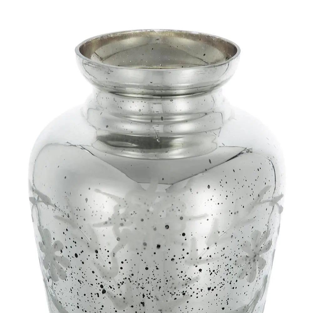 20" Silver Floral Round Glass Table Vase - NOBLE HOME INTERIORS