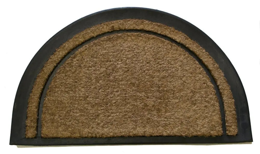 20" X 32" Beige and Black Rubber and Coir Outdoor Semi Circle Door Mat - NOBLE HOME INTERIORS