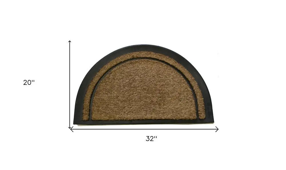 20" X 32" Beige and Black Rubber and Coir Outdoor Semi Circle Door Mat - NOBLE HOME INTERIORS