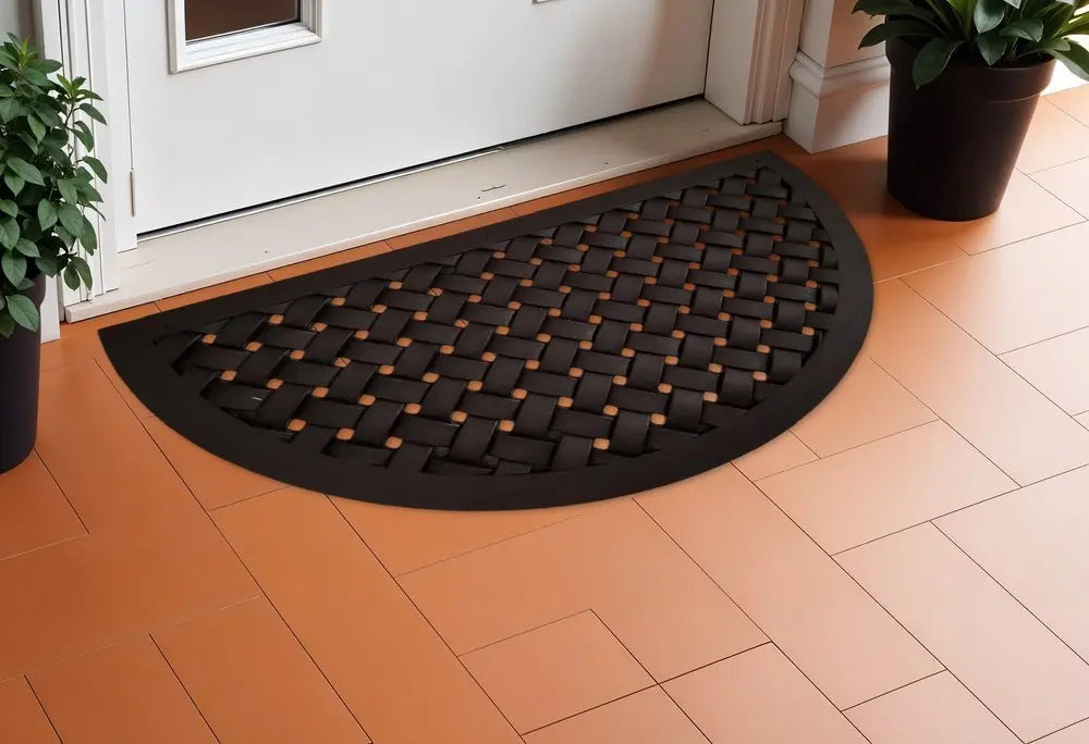 20" X 36" Black Lattice Semi Circle Outdoor Rubber Door Mat - NOBLE HOME INTERIORS