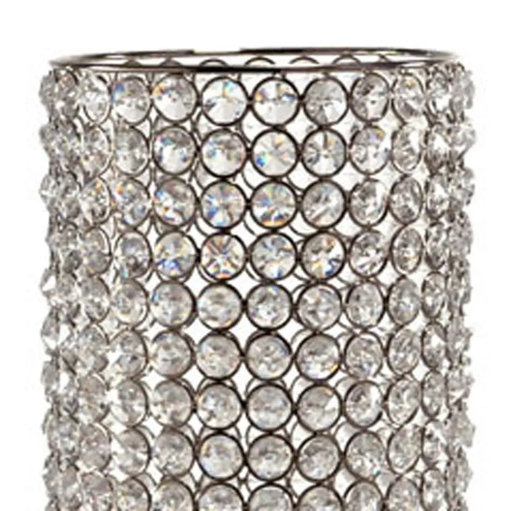 21" Clear And Silver Faux Crystal And Metal Table Vase - NOBLE HOME INTERIORS