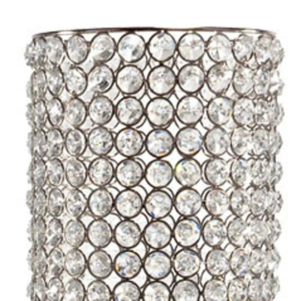 21" Clear And Silver Faux Crystal And Metal Table Vase - NOBLE HOME INTERIORS