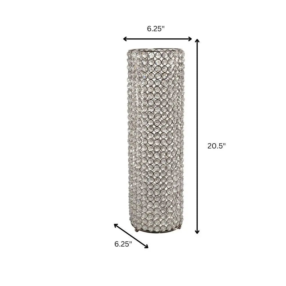 21" Clear And Silver Faux Crystal And Metal Table Vase - NOBLE HOME INTERIORS