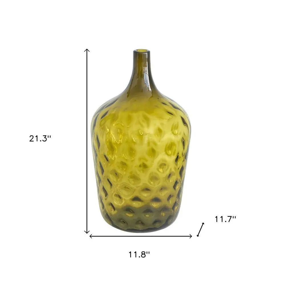 21" Olive Green Hammered Glass Table Vase - NOBLE HOME INTERIORS
