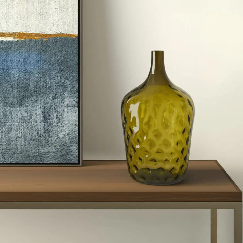21" Olive Green Hammered Glass Table Vase - NOBLE HOME INTERIORS