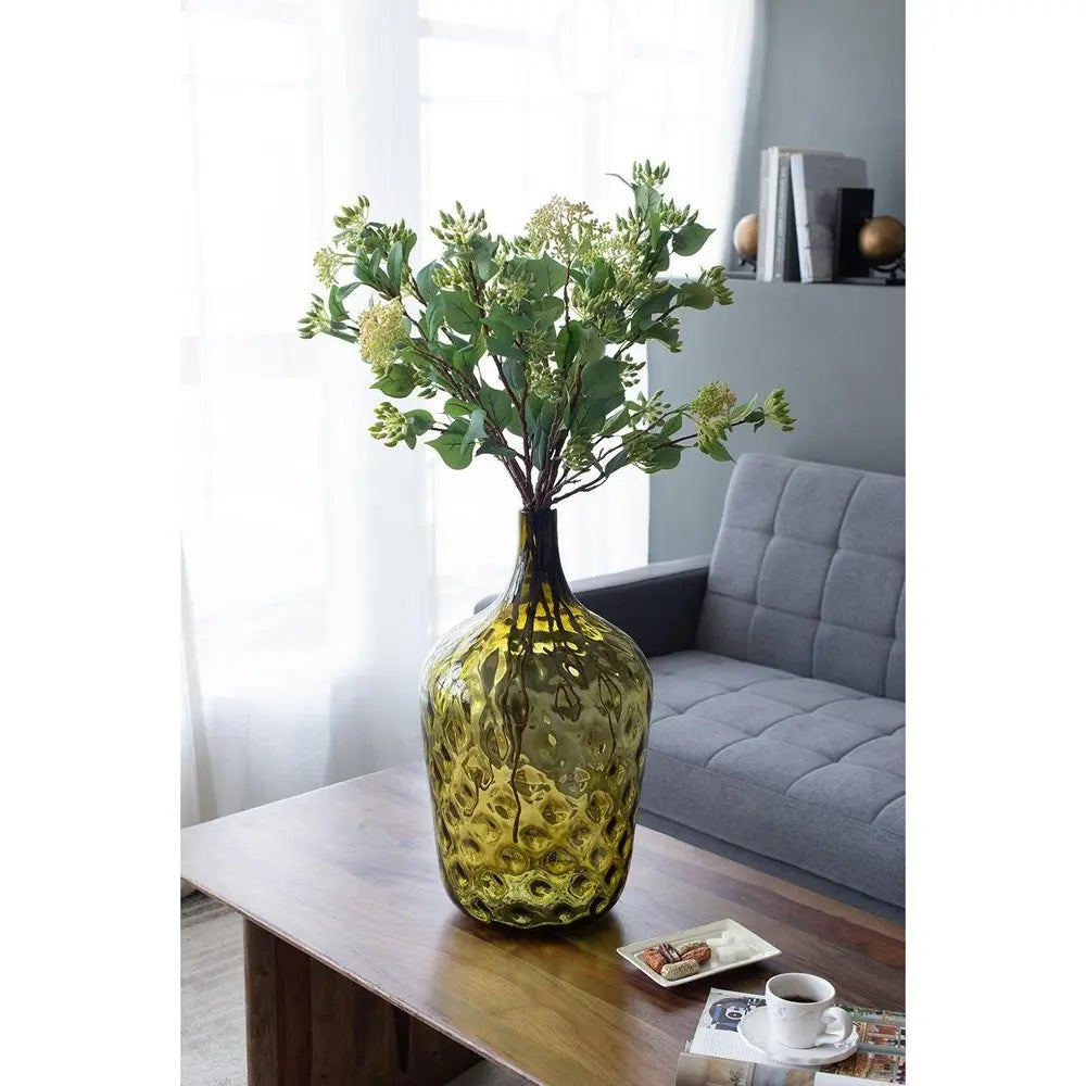 21" Olive Green Hammered Glass Table Vase - NOBLE HOME INTERIORS