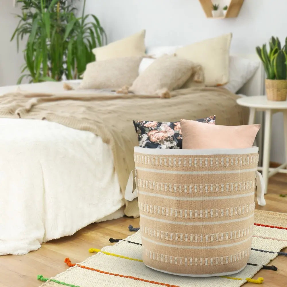 21" Pink Fabric Basket - NOBLE HOME INTERIORS