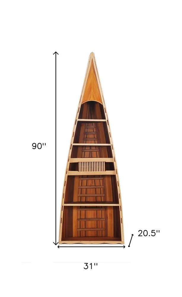 21" Wood Brown Solid Wood Six Tier Boat Bookcase - NOBLE HOME INTERIORS