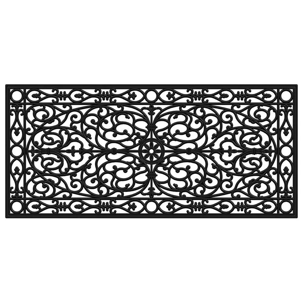 22" X 48" Black Scrollwork Outdoor Rubber Door Mat - NOBLE HOME INTERIORS