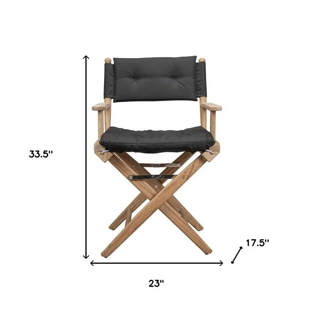 23" Black and Brown Solid Wood Indoor Outdoor Director Chair with Black Cushion - NOBLE HOME INTERIORS