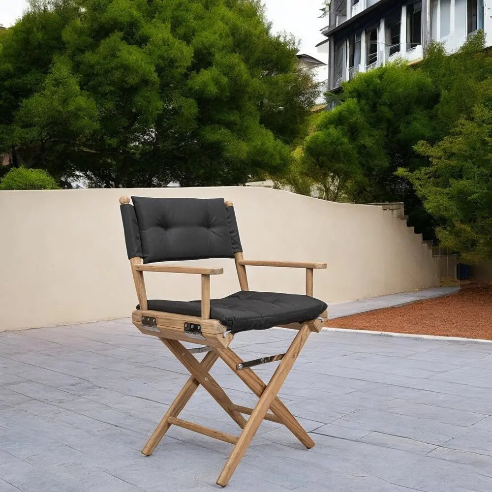 23" Black and Brown Solid Wood Indoor Outdoor Director Chair with Black Cushion - NOBLE HOME INTERIORS