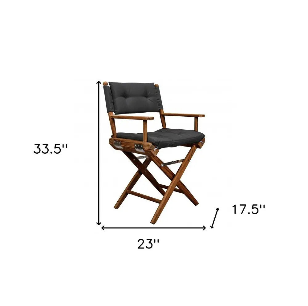 23" Black and Natural Wood Solid Wood Indoor Outdoor Director Chair with Black Cushion - NOBLE HOME INTERIORS