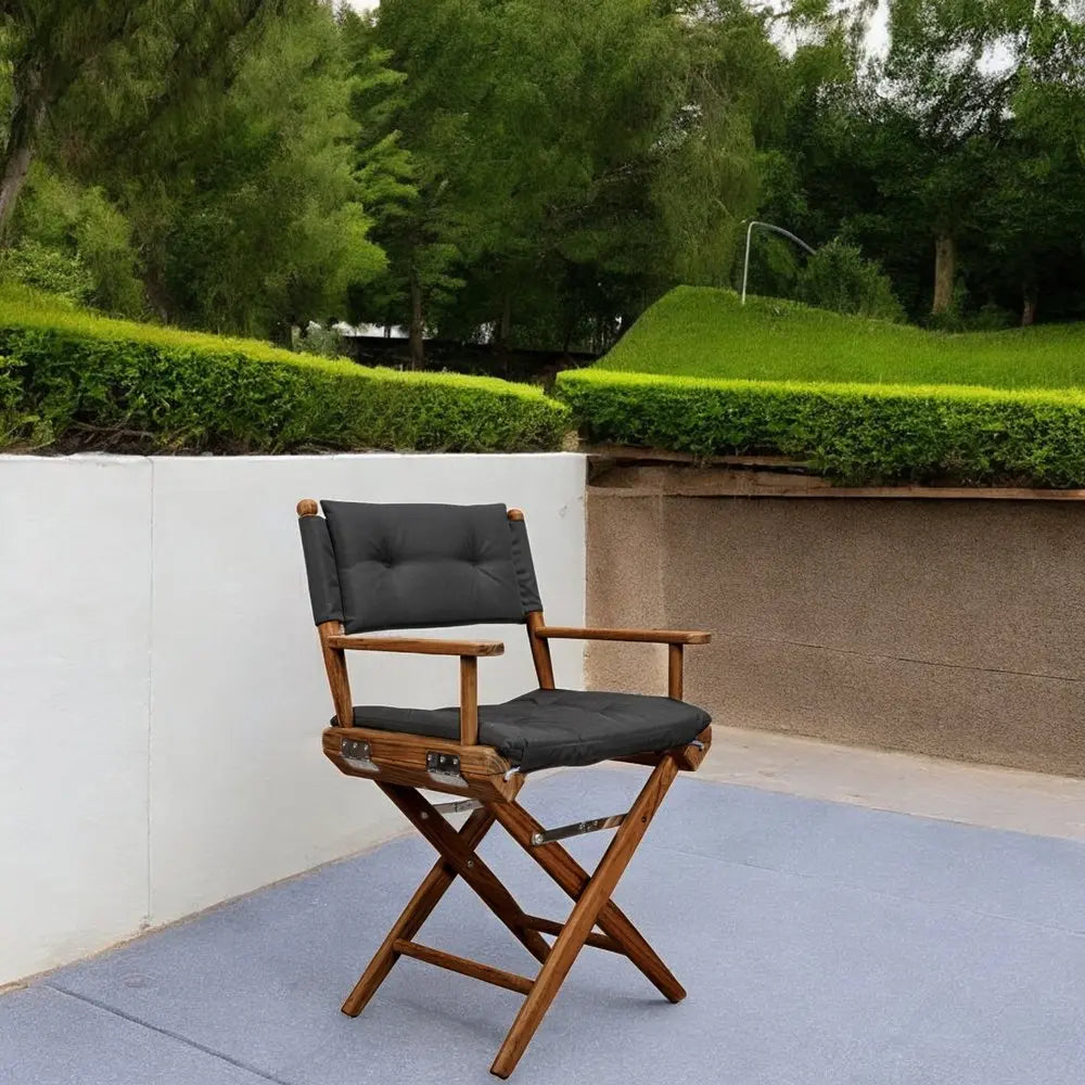 23" Black and Natural Wood Solid Wood Indoor Outdoor Director Chair with Black Cushion - NOBLE HOME INTERIORS