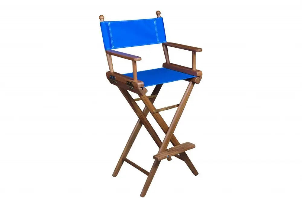 23" Blue and Brown Solid Wood Indoor Outdoor Director Chair - NOBLE HOME INTERIORS