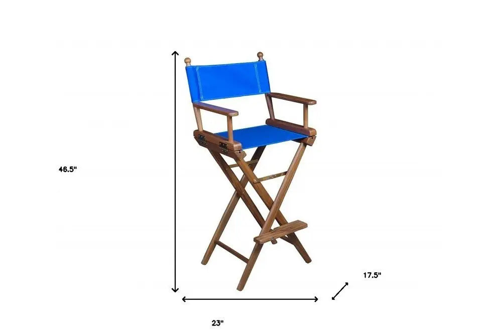23" Blue and Brown Solid Wood Indoor Outdoor Director Chair - NOBLE HOME INTERIORS