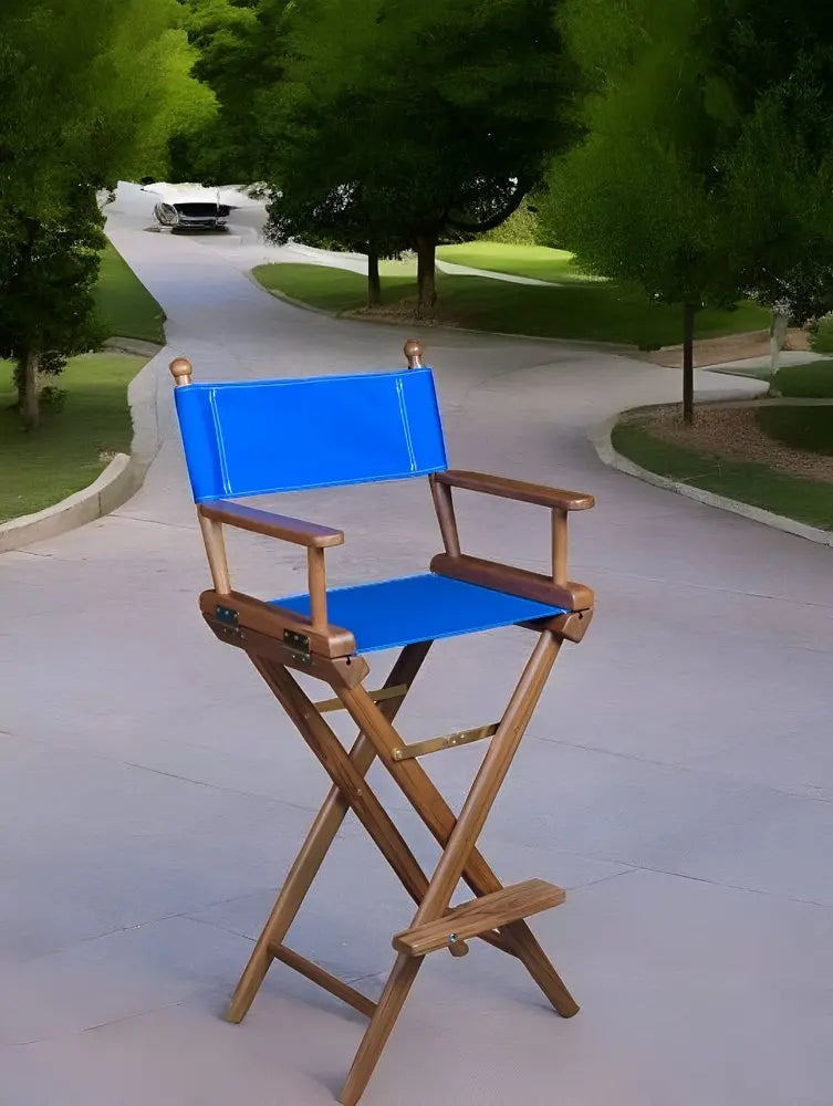 23" Blue and Brown Solid Wood Indoor Outdoor Director Chair - NOBLE HOME INTERIORS