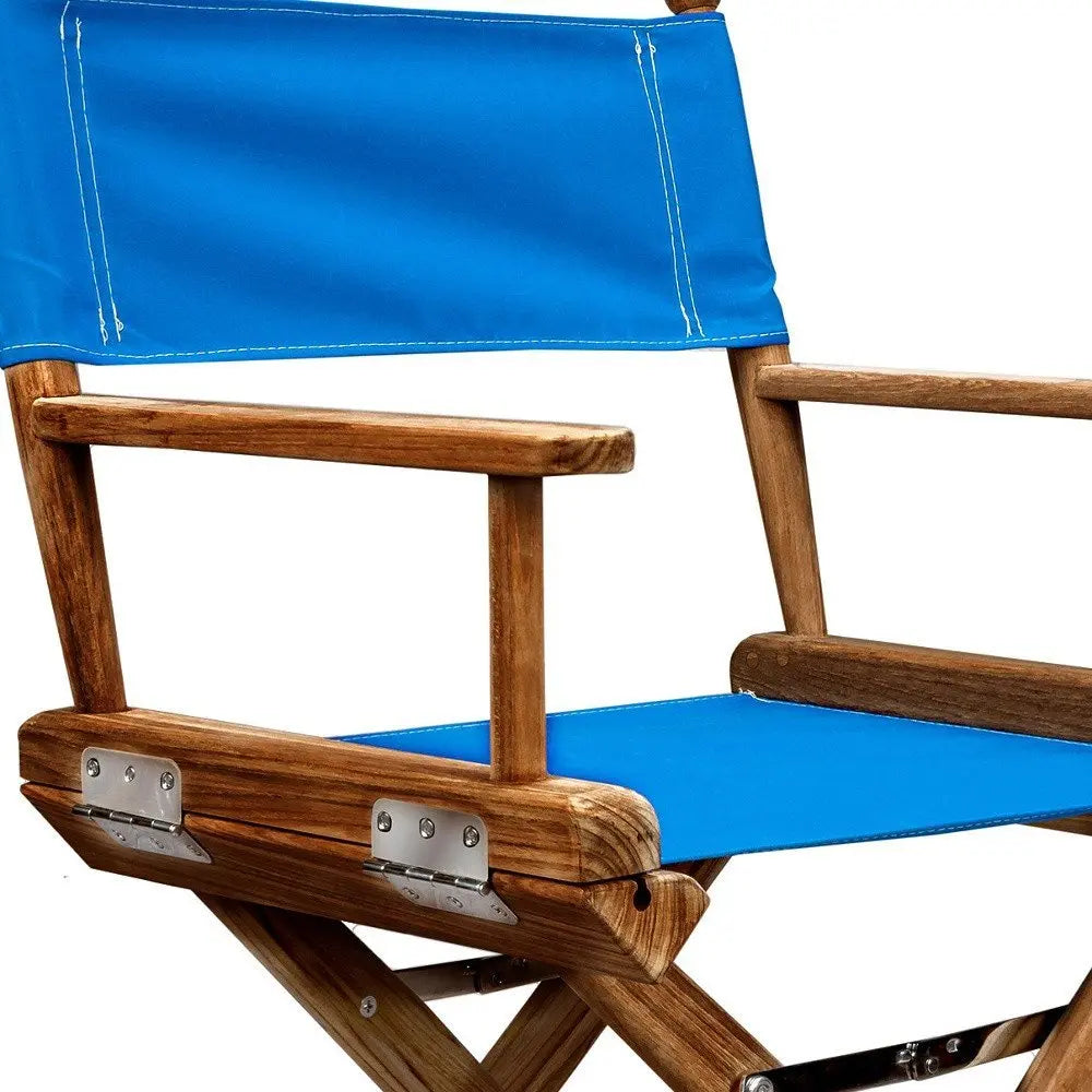 23" Blue and Natural Wood Solid Wood Indoor Outdoor Director Chair - NOBLE HOME INTERIORS