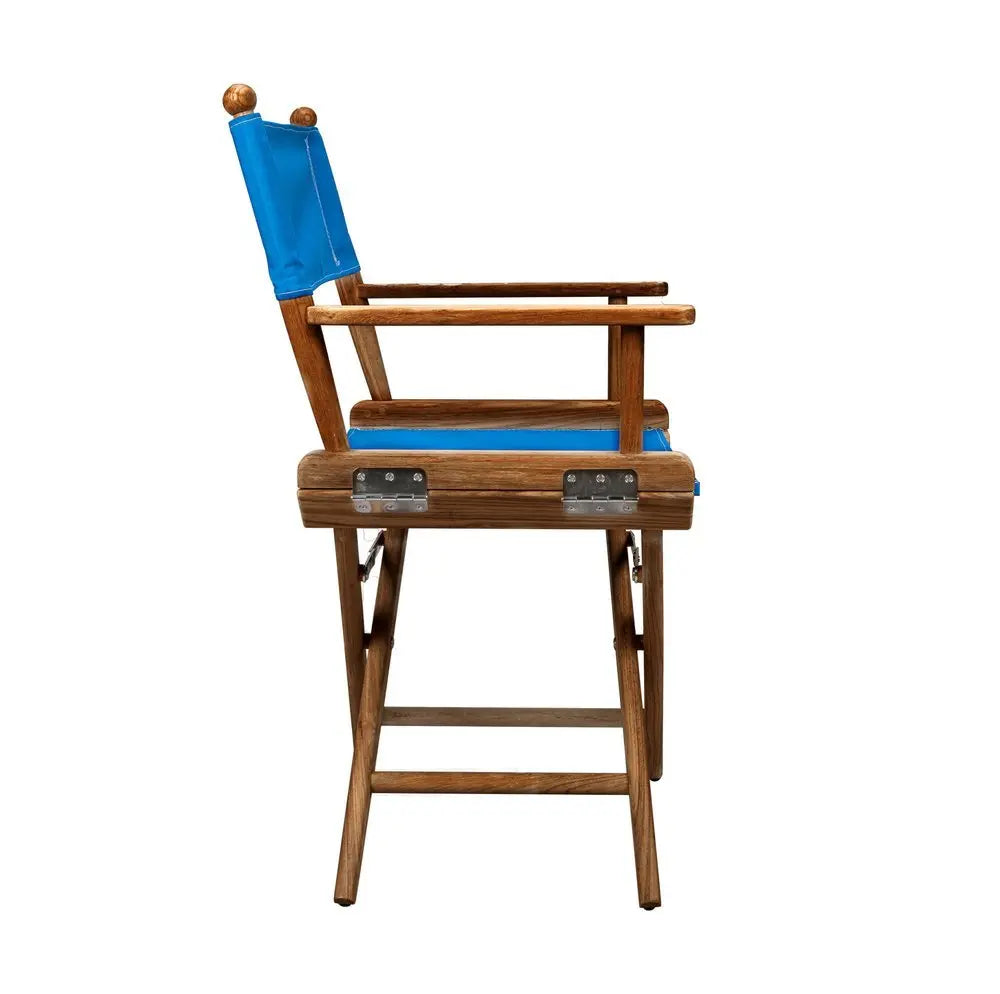 23" Blue and Natural Wood Solid Wood Indoor Outdoor Director Chair - NOBLE HOME INTERIORS