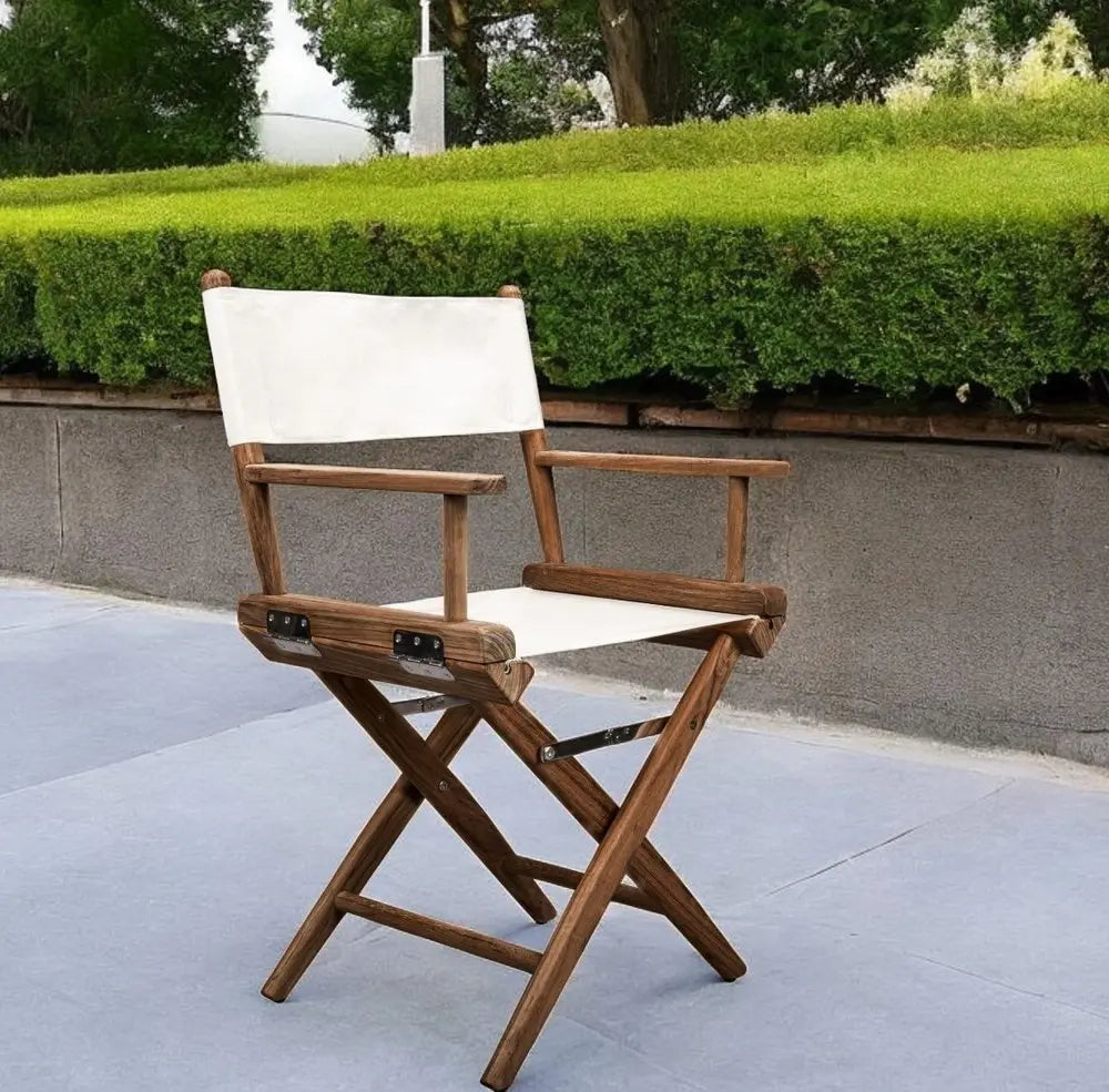 23" Brown and Ivory and Natural Wood Solid Wood Indoor Outdoor Director Chair - NOBLE HOME INTERIORS