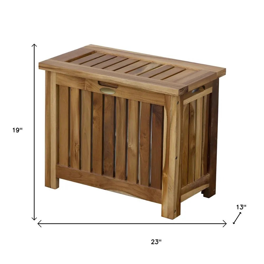 23" Brown Solid Wood Laundry Hamper With Lid - NOBLE HOME INTERIORS