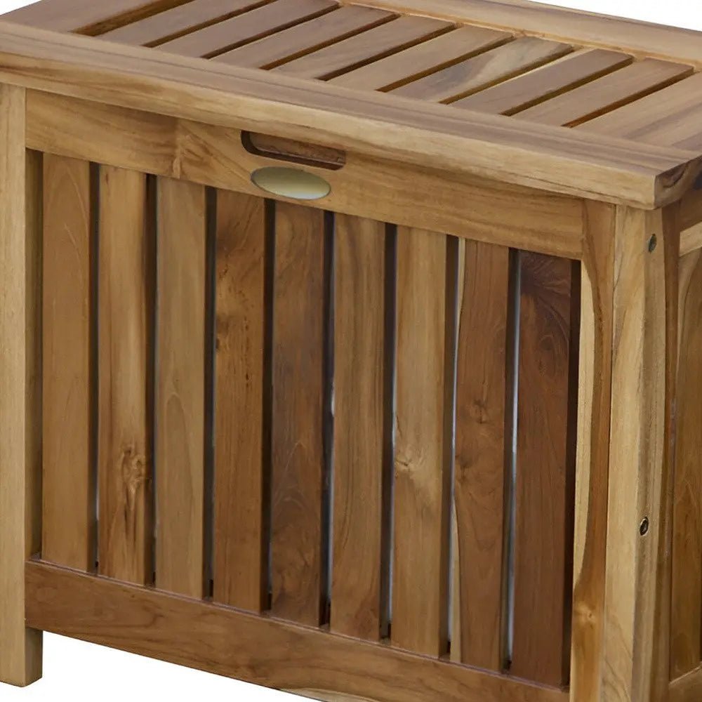 23" Brown Solid Wood Laundry Hamper With Lid - NOBLE HOME INTERIORS