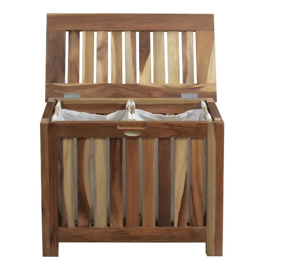 23" Brown Solid Wood Laundry Hamper With Lid - NOBLE HOME INTERIORS