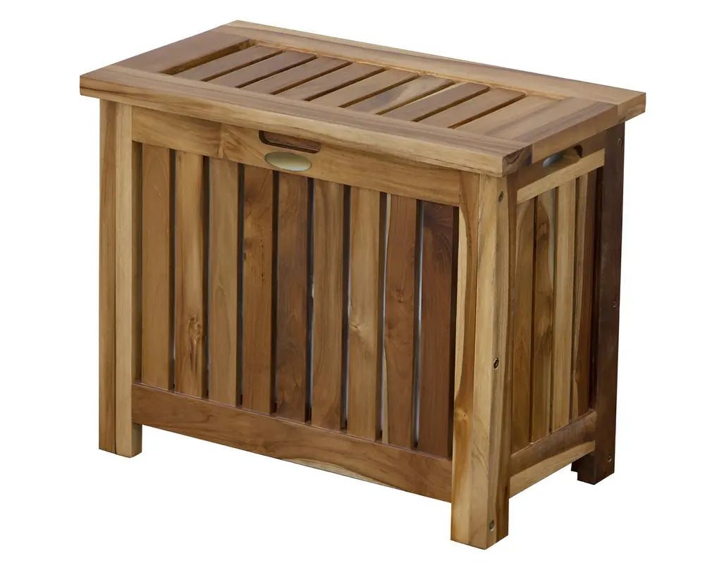 23" Brown Solid Wood Laundry Hamper With Lid - NOBLE HOME INTERIORS