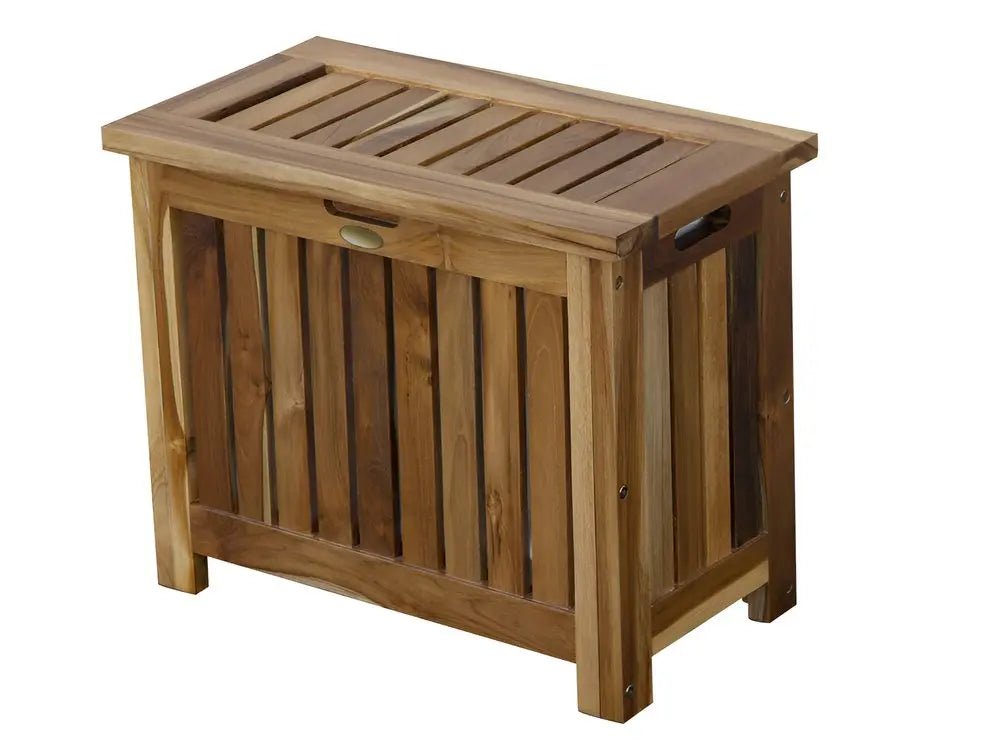 23" Brown Solid Wood Laundry Hamper With Lid - NOBLE HOME INTERIORS