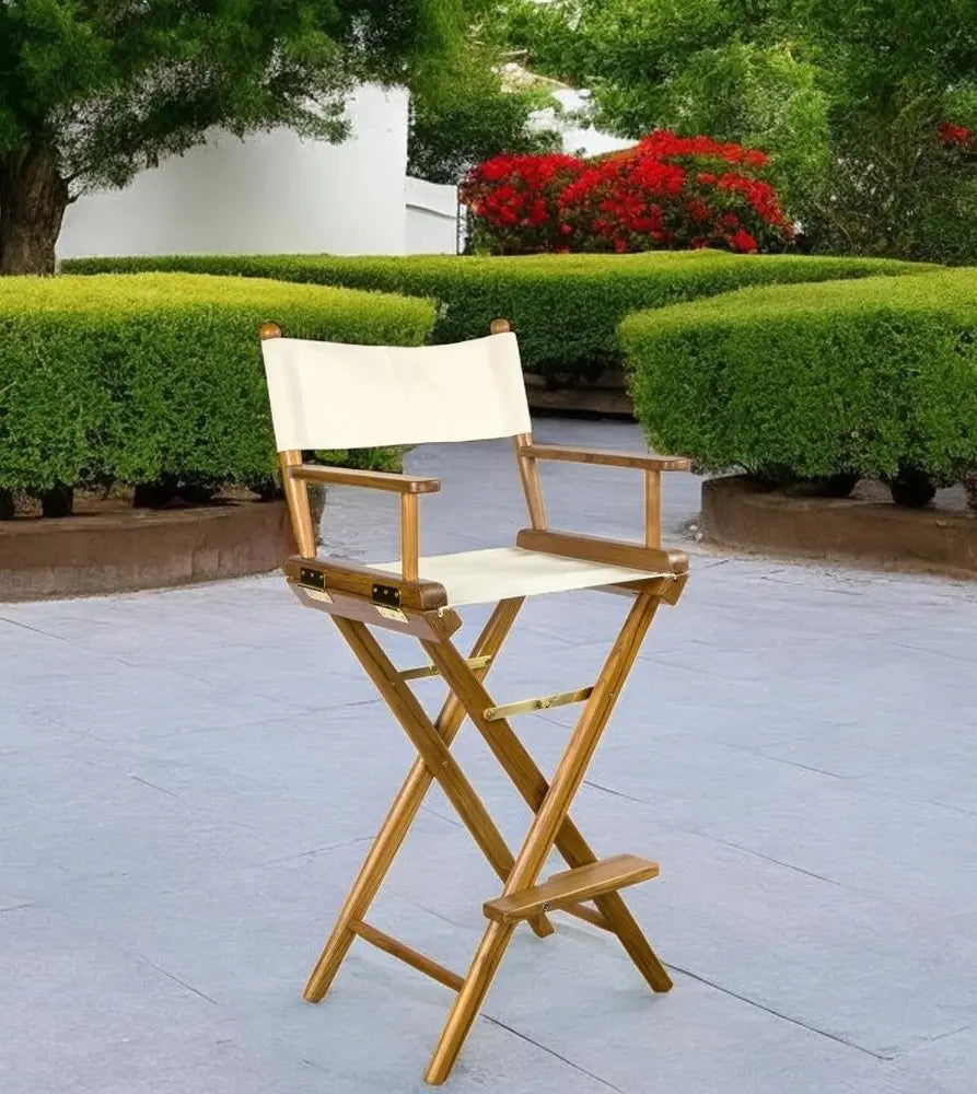 23" Ivory and Brown Solid Wood Indoor Outdoor Director Chair - NOBLE HOME INTERIORS
