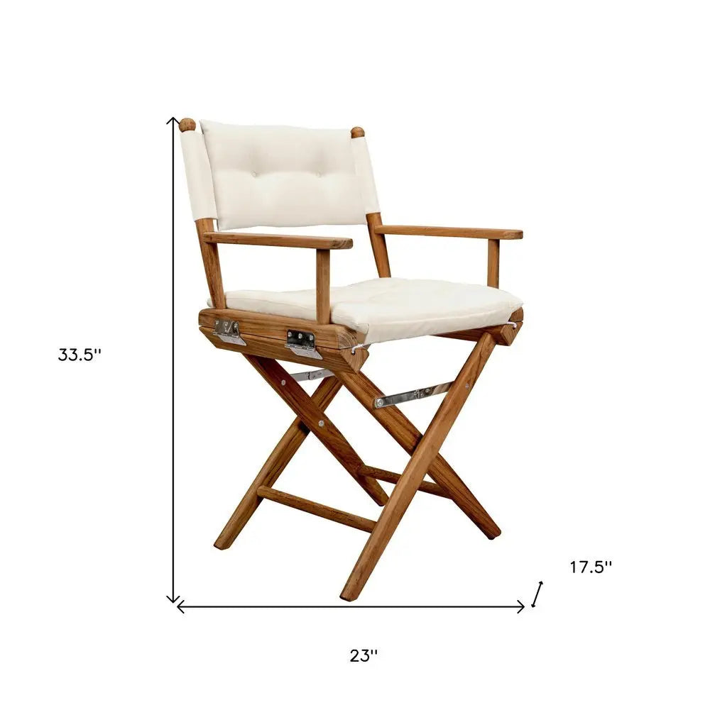 23" Natural Solid Wood Outdoor Folding Director Chair with Cream Cushion - NOBLE HOME INTERIORS