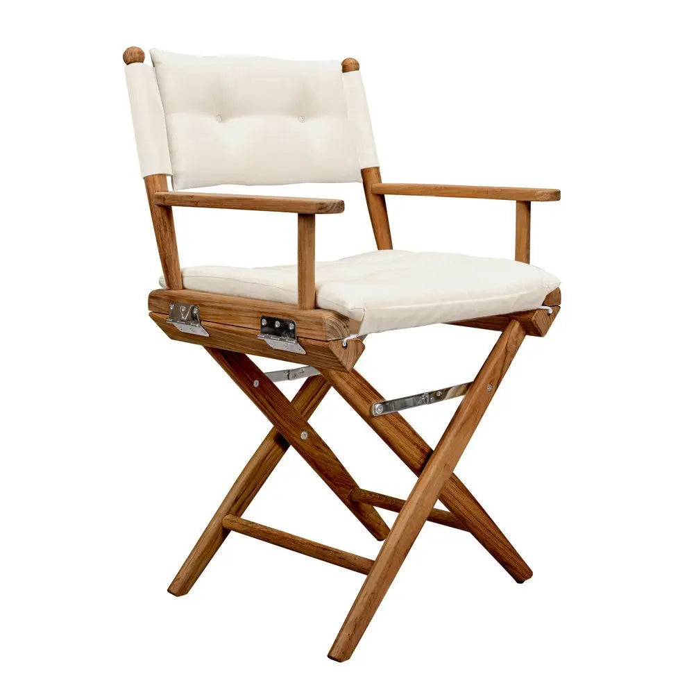 23" Natural Solid Wood Outdoor Folding Director Chair with Cream Cushion - NOBLE HOME INTERIORS